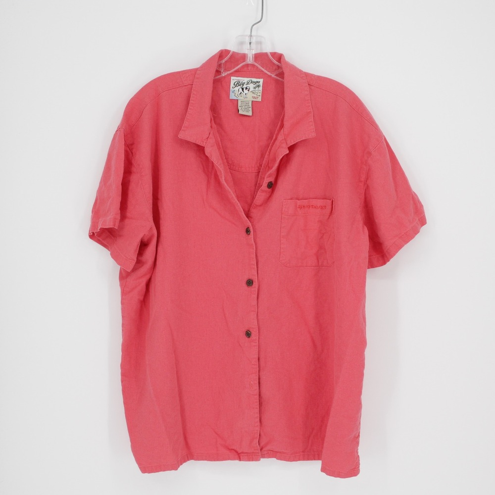 Big Dogs Vintage‎ Women's Pink Linen Blend Button Down Shirt Size XL